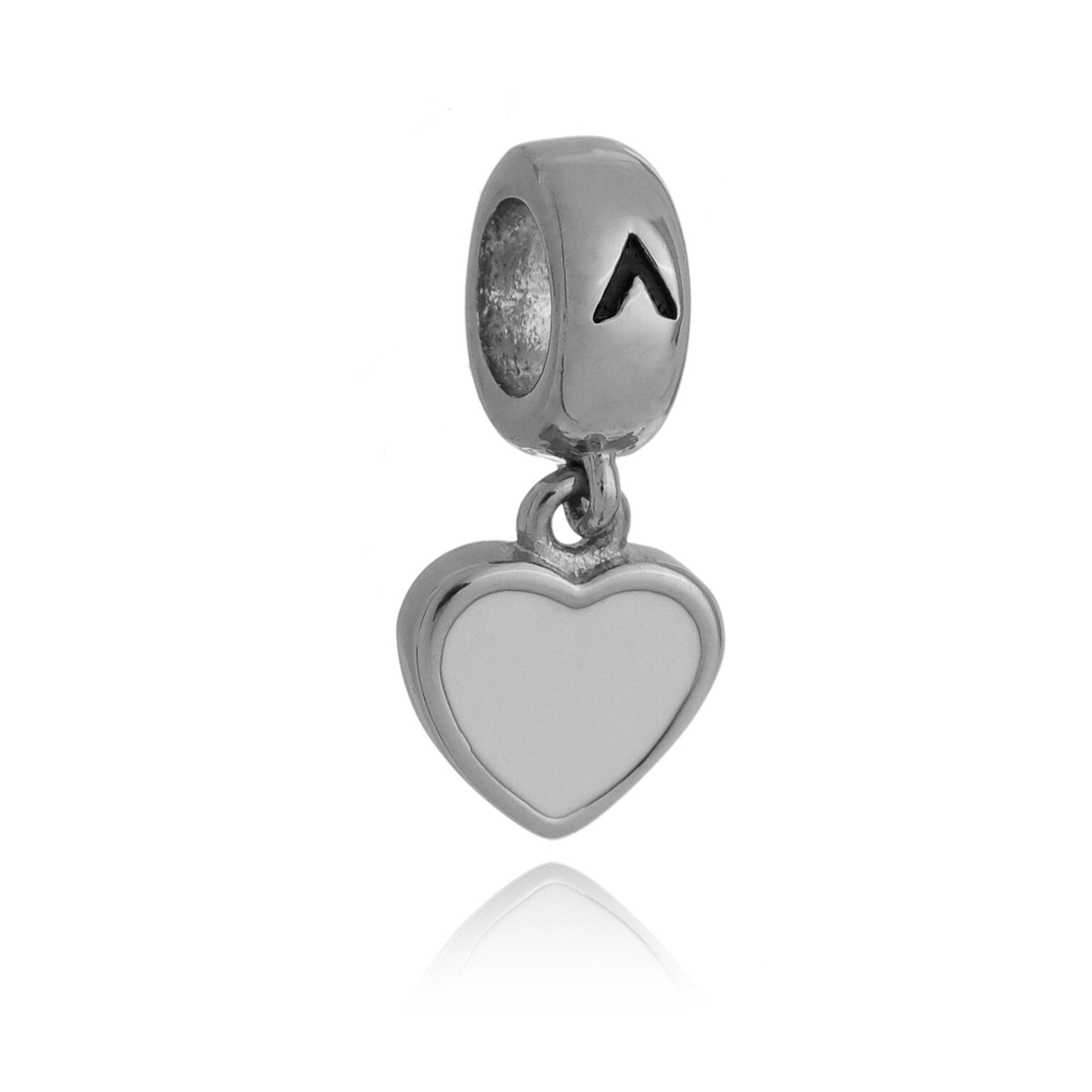 berloque aço charms coração branco acium