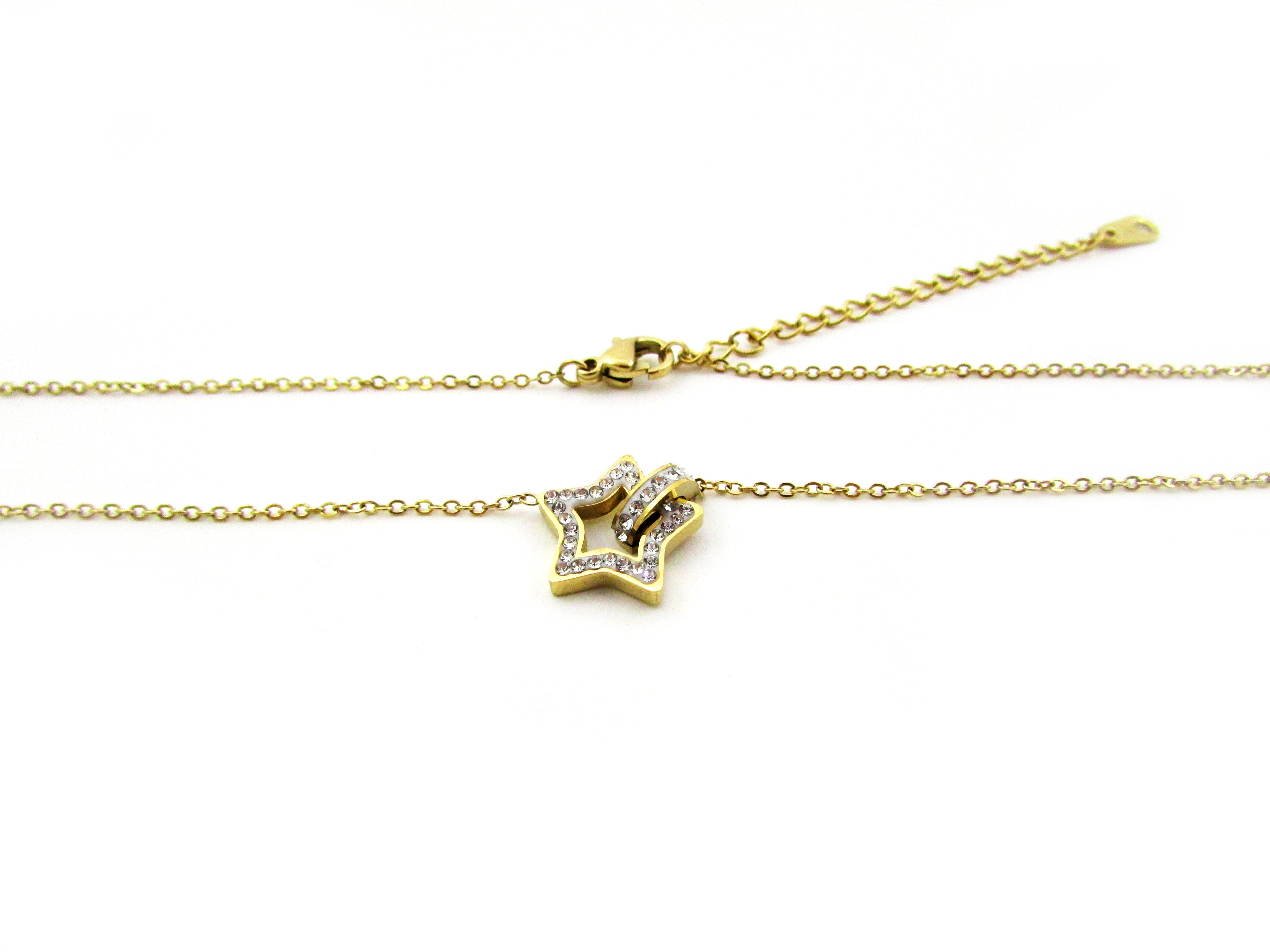 colar  aço glow estrela com cristais dourado acium